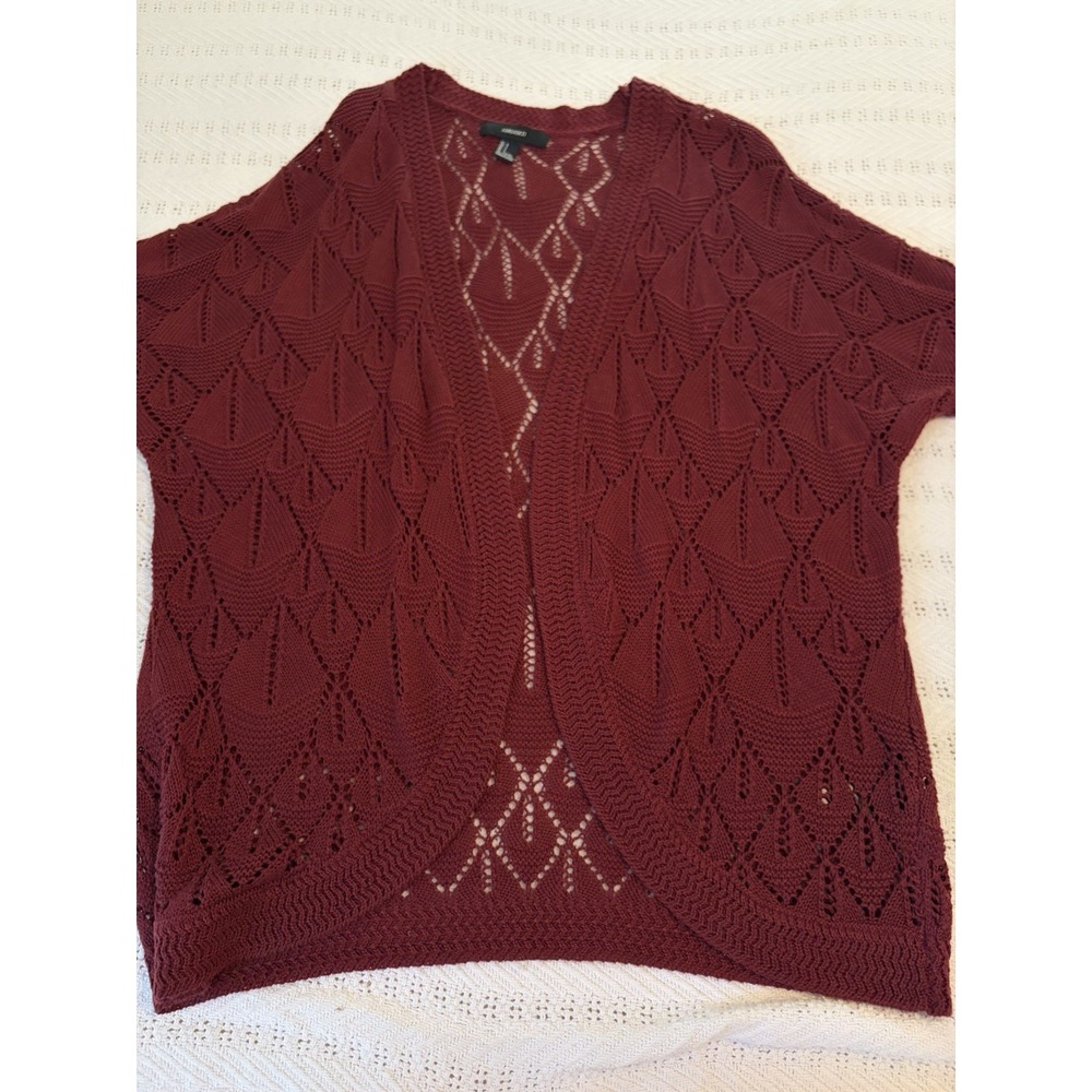 Forever 21 Burgundy Open Front Long Sleeve Sweater Cardigan Size Large Trendy - Picture 8 of 9